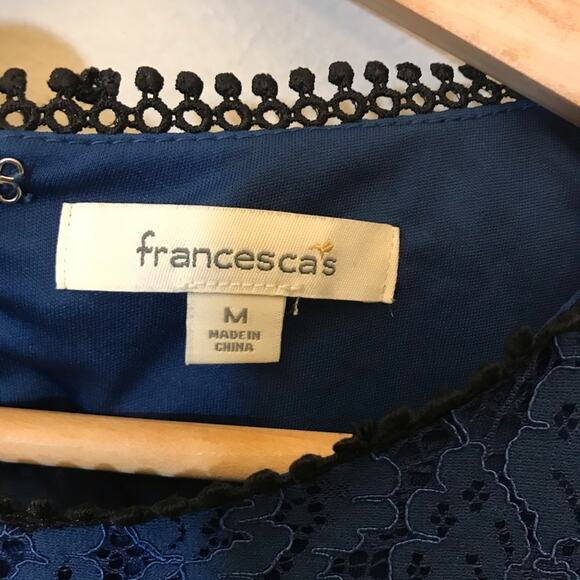 Francesca’s Cornelia Lace Blue Dress Fit Flare Medium Short Sleeveless - Picture 5 of 8